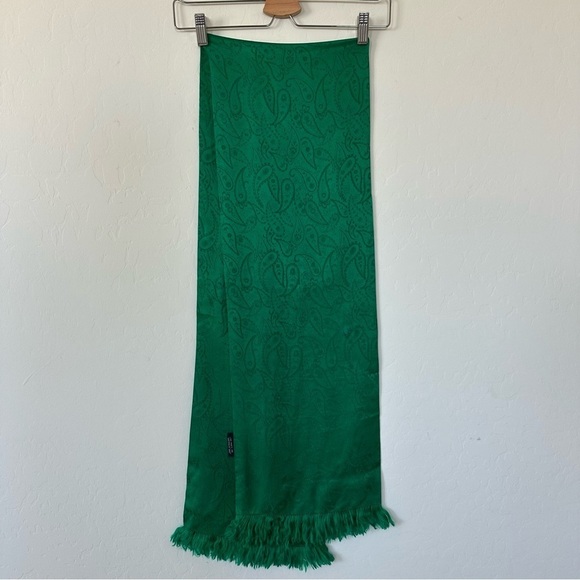 Vintage Specialty House Green Paisley Fringe 100% Silk Scarf - Picture 6 of 10